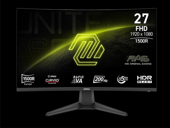 [MAG 276CF E20***] MONITOR MSI, 27", MAG 276CF E20, GAMING, 1920 X 1080, FHD, 200 HZ, CURVO 1500R, VA, 1 X DISPLAYPORT 1.2A, 1 X HDMI 2.0B, 1X EARPHONE OUT,ADAPTIVE-SYNC