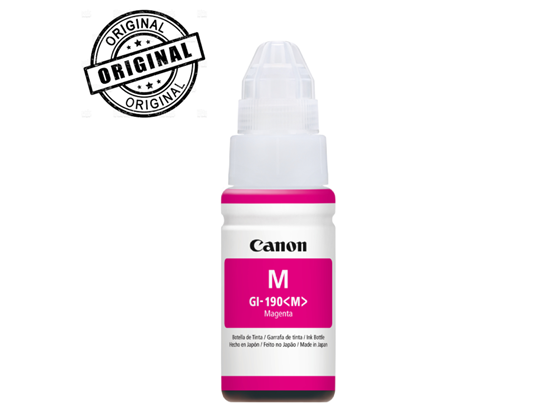 [0669C001AA/AB] BOTELLA DE TINTA CANON GI-190 MAGENTA 70ML, COMPATIBLE CON PIXMA G3100, G2100, G1100, G1110, G2110, G3110, G4111.