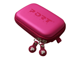 [400321] BULTO PARA CAMARA PORT DESIGNS TIPO BOLSILLO. ACOLCHADA, REFORZADA, ENGANCHE PARA CINTURÓN, CORREA DE HOMBRO, BOLSILLO PARA TARJETA MEMORIA. MATERIAL: EVA PROTECTOR RÍGIDO. COLOR: ROSADO.