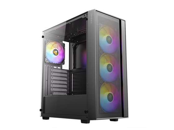 [AX65-ARGB] CASE GAMING ANTEC MID-TOWER EN COLOR NEGRO. DISEÑADO CON UN PANEL FRONTAL DE MALLA DE ALTO FLUJO DE AIRE PARA MAXIMIZAR LA VENTILACIÓN Y ASEGURAR UNA REFRIGERACIÓN ÓPTIMA. INCLUYE CUATRO VENTILADORES ARGB DE 120MM PREINSTALADOS, SINCRONIZABLES CON LA PLACA BASE. OFRECE ESPACIO DE 24MM (IZQUIERDA) Y 13MM (DERECHA) PARA UNA GESTIÓN DE CABLES ORDENADA. LA CONECTIVIDAD FRONTAL INCLUYE: DOS PUERTOS USB 2.0, UN PUERTO USB 3.0 Y AUDIO HD, ADEMÁS DE BOTÓN DE CONTROL DE LED. SOPORTA PLACAS BASE ATX, MICRO-ATX E ITX. ADMITE HASTA OCHO VENTILADORES DE 120MM SIMULTÁNEAMENTE. ALTURA MÁXIMA DEL DISIPADOR DE CPU: 160MM. LONGITUD MÁXIMA DE GPU: 345MM (CON VENTILADOR FRONTAL) / 320MM (CON VENTILADOR TRASERO) / 290MM (CON RADIADOR DE 360MM FRONTAL). CAPACIDAD PARA DOS UNIDADES DE 3.5" Y TRES UNIDADES DE 2.5". FUENTE DE PODER COMPATIBLE: ATX (HASTA 165MM CON HDD / 205MM CON HDD MOVIDO A LA IZQUIERDA / 345MM SIN HDD).