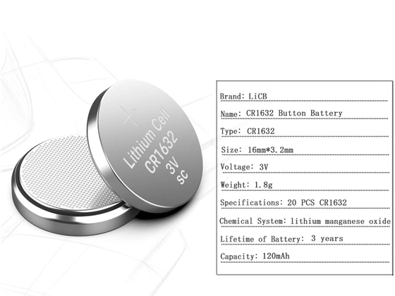 [LICB-CR1632-20US] BATERIA PARA LLAVERO DE CARRO CR1632, LITIO, 3V
