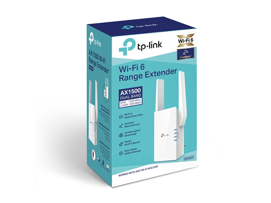 [RE505X] ROUTER REPETIDOR TP-LINK RE505X, WI-FI 6 DE DOBLE BANDA DE 5 GHZ Y 2.4 GHZ, 802.11AX, 1500 MBPS, 2.4 GHZ, INCLUYE UN PUERTO ETHERNET PARA CONECTAR DISPOSITIVOS POR CABLE RE505X.