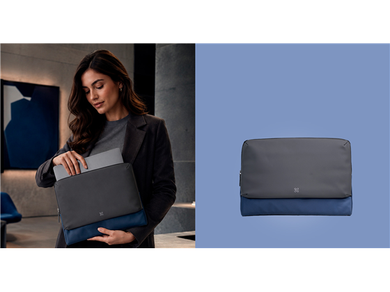 BULTO PARA LAPTOP KLIP XTREME AURUM 16" TIPO SLEEVE, EXTERIOR A REPELE EL AGUA, GRIS / AZUL (KNS-760)