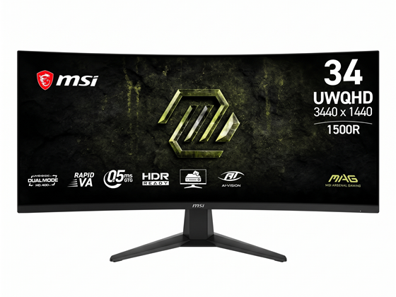 MONITOR MSI, 34", MAG 346CQDF E20, GAMING, 3440 X 1440, UWQHD, 200 HZ (MODO DUAL HASTA 400 HZ EN HD 1720X720), CURVO 1500R, 2X HDMI 2.0B, 1X DISPLAYPORT 1.4A, VA PANEL RAPID