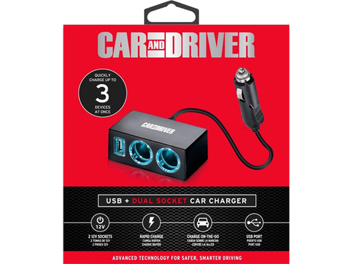 [88795] ADAPTADOR DE CORRIENTE PARA CARRO 12V DOS SOCKET + PUERTO USB.