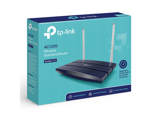 [88314] ROUTER WIRELESS TP-LINK ARCHER C50 (US) AC1200, 2.4GHZ/300MBPS, PUERTO WAN 5.0GHZ/867MBPS,  + 4 PUERTOS, 802.11AC/A/B/G/N, WPS, DUAL BAND.