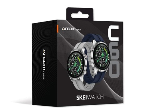 [93572] SMARTWATCH  (RELOJ INTELIGENTE) ARGOM, SKEIWATCH C60 - CAJA DE ALUMINIO NEGRA - 2 CORREAS INCLUIDAS (NEGRA Y AZUL) - PANTALLA IPS DE 1,32" - TOTALMENTE TÁCTIL - IP67 RESISTENTE AL POLVO Y AL AGUA - 7 DÍAS DE DURACIÓN DE LA BATERÍA - LLAMADA TELEFÓNICA BT CON MICRÓFONO INTEGRADO. (ARG-WT-6060)