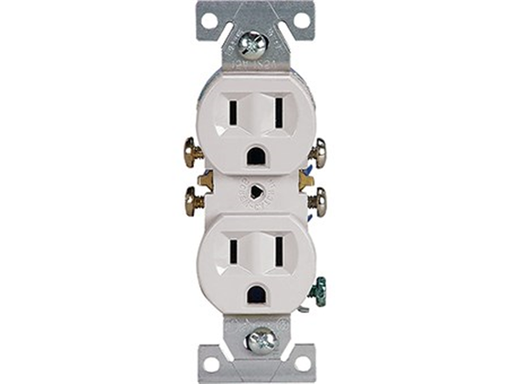 [88975] TOMA CORRIENTE COOPER, DUPLEX DE 15AMP  BLANCO , CONECCION A TIERRA (10 POR CAJA) (VENTA POR UNIDAD)