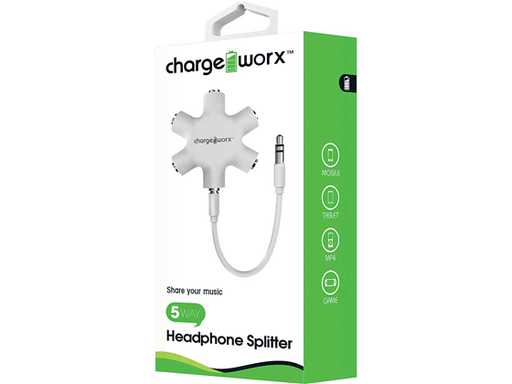 [92248] ADAPTADOR CHARGEWORX SPLITTER PARA AUDIFONOS DE CINCO SALIDAS, BLANCO
