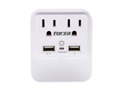 [89447] TOMACORRIENTE DOBLE FORZA, 2 ENCHUFES HORIZONTALES + 2 PUERTOS USB, LUZ NOCTURNA, PROTECTOR SOBRETENSIÓN, 1875 WATTS (FWT-221USB)