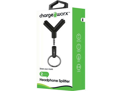 [82806] ADAPTADOR CHARGEWORX SPLITTER PARA AUDIFONOS DE DOS SALIDAS,  NEGRO