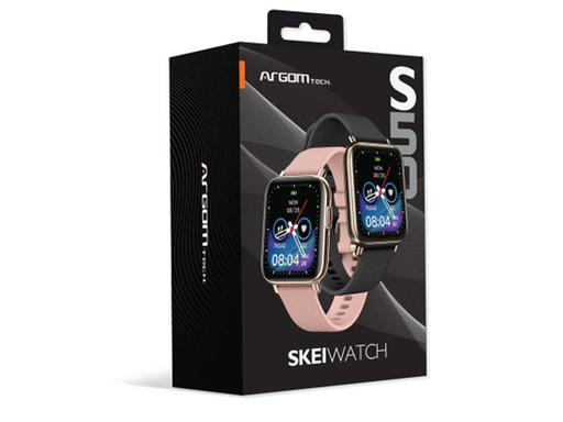 [93576] SMARTWATCH  (RELOJ INTELIGENTE) ARGOM, SKEIWATCH S50 - CAJA DE ALUMINIO DORADO- 2 CORREAS INCLUIDAS (NEGRA Y ROSA) - PANTALLA HD DE 1,7" - TOTALMENTE TÁCTIL - IP68 RESISTENTE AL POLVO Y AL AGUA - 20 A 25 DÍAS DE DURACIÓN DE LA BATERÍA PRESIÓN ARTERIAL Y TEMPERATURA CORPORAL, SPO2, FRECUENCIA CARDÍACA, MONITOR DE SUEÑO, RECORDATORIO METEOROLÓGICO, SEGUIMIENTO DE 23 MODOS DE ACTIVIDAD FÍSICA, PODÓMETRO, NOTIFICACIONES TELEFÓNICAS, CONTROL DE MÚSICA, RECORDATORIO BUSCAR MI TELÉFONO Y SENTARSE MENOS. (ARG-WT-6050)