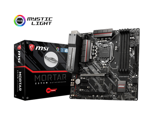 [84812] MB MSI Z370M MORTAR, SOCKET 1151, CPU (MAX SUPPORT) I9, CHIPSET INTEL® Z370 CHIPSET, DDR4 MEMORY 4000+ (OC) / 3866 (OC) / 3733 (OC) / 3600 (OC) / 3466 (OC) / 3400 (OC) / 3333 (OC) / 3300 (OC) / 3200 (OC) / 3000 (OC) / 2800 (OC) / 2667/2400/2133 MHZ, CANAL DE MEMORIA DUAL, DIMM SLOTS 4, MAX MEMORY (GB) 64, PCI-E X16 2, PCI-E GEN GEN3, PCI-E X1 2, SATAIII 4, M.2 SLOT 2, RAID 0/1/5/10, TPM (HEADER) 1, LAN 10/100/1000 * 1, PUERTOS USB 3.1 (FRONTAL) 4 (GEN1, TIPO A), PUERTOS USB 3.1 (TRASERO) 4 (GEN1, TIPO A), PUERTOS USB 2.0 (FRONTAL) 4, PUERTOS USB 2.0 (TRASERO) 2, PUERTOS DE AUDIO (TRASERO) CÓDEC REALTEK® ALC892 , DISPLAYPORT 1, DVI-D 1, HDMI 1, DIRECTX 12, FORM FACTOR M-ATX, CROSSFIRE Y, SISTEMA OPERATIVO SOPORTE PARA WINDOWS® 10 DE 64 BITS