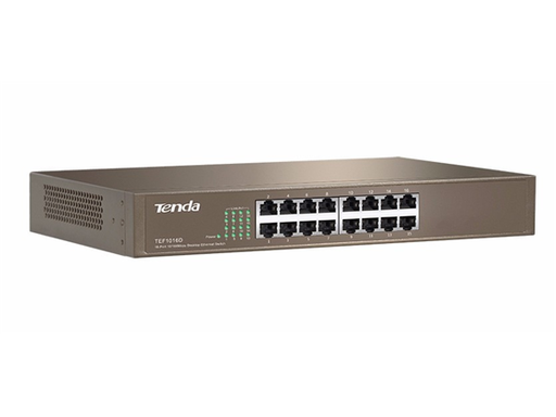 [85879] SWITCH 16 PUERTOS TENDA TEF1016D, NO ADMINISTRABLE/RACK 1U, 10/100MBPS. PROTECCION CONTRA RAYOS (DEBE TENER TIERRA DEBIDAMENTE INSTALADA) - CASE METALICO