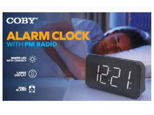 [93519] RELOJ FM  PORTALE COBY, CON PANTALLA LED Y DIMMER, ALARMA DOBLE,  MEMORIA DE 20 CANALES PARA RADIO. COLOR NEGRO (CCR102)