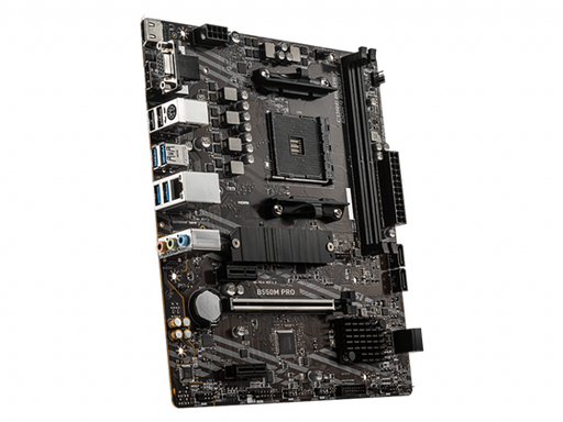 [90412] MB MSI B550M PRO (AMD) , SOCKET AM4 , CPU R3,R5,R9, AMD B550 CHIPSET, DDR4 MEMORY FROM 2133 TO 4600+ MHZ, MEMORY CHANNEL DUAL, DIMM SLOTS 2, MAX MEMORY (GB) 128, PCI-E X16 1, PCI-E GEN GEN3, PCI-E X1 1, SATAIII 4, M.2 SLOT 1, 1, LAN REALTEK® 8111H, USB (FRONTAL) 1(GEN 1, TYPE C), 2(GEN 1, TYPE A), (TRASEROS) 4(GEN 1, TYPE A), USB 2.0 4X FRONTAL, 2X USB 2.0 TRASEROS, DISPLAYPORT 1, VGA 1, DIRECTX 12, FORM FACTOR MATX, WINDOWS® 10 64 BIT