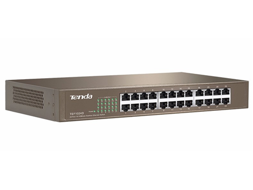 [85880] SWITCH 24 PUERTOS TENDA TEF1024D, NO ADMINISTRABLE/RACK 1U, 10/100MBPS. PROTECCION CONTRA RAYOS (DEBE TENER TIERRA DEBIDAMENTE INSTALADA) - CASE METALICO