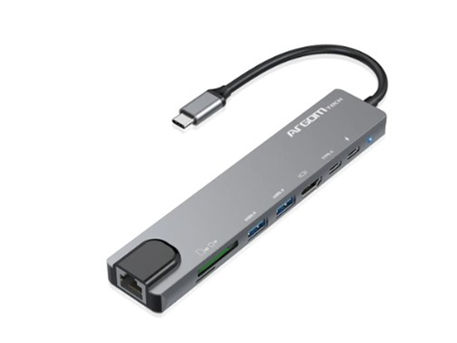 [92817] HUB USB ARGOM ONEAXESS TIPO-C, 8 EN 1, 2X USB 3.0,  1X HDMI, 2X TIPO-C +PD SLOT, TF Y SD LECTOR. 1X RJ45.