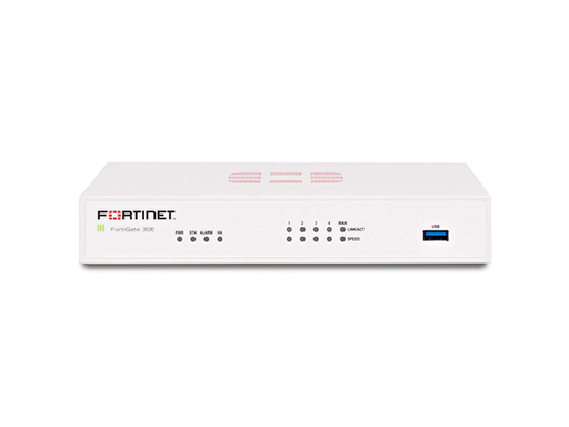 [90819] APPLIANCE FORTINET FG-30E 5 X GE RJ45, 4 X SWITCH PORTS, STORAGE INTERNAL 16GB, 1 X WAN PORT (RJ45) (FORTIGATE-30E), MAX MANAGED FORTIAPS (TOTAL / TUNNEL) 2 / 2.