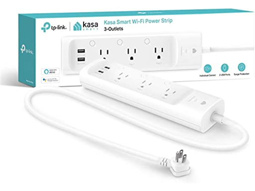 [92222] REGLETA TP-LINK (KASA) SMART WIFI 3 TOMAS DE CORRIENTE + 2 PUERTOS USB, ENCENDIDO Y APAGADO PROGRAMABLE VIA SOFTWARE, LAS TOMAS Y LOS PUERTOS SE MANEJAN POR SEPARADOS. (KP303)