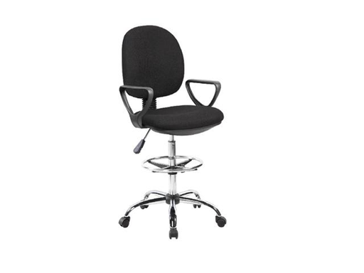 [91453] SILLA DE SECRETARIA MYO, TELA CON BRAZOS,  GRAN ALTURA, CONTROL NEUMÁTICO DE ALTURA, BASE METALICA CROMADA, COLOR NEGRO.