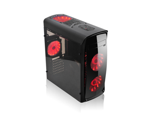 [79406] CASE AGILER GAMING ATX NEGRO CON PANEL TRANSPARENTE LATERAL, 4 ABANICOS 120MM LED ROJOS, NO INCLUYE POWER SUPPLY (AGI-C008)