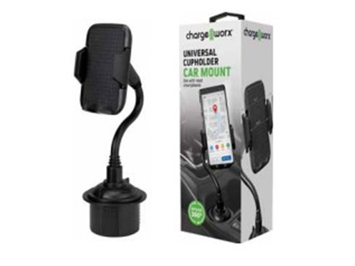 [93526] SOPORTE UNIVERSAL PARA SMARTPHONES Y IPODS CHARGEWORX EN PORTA VASOS CARRO, FLEXIBLE, AJUSTABLE, ROTACIÓN 360. COLOR NEGRO