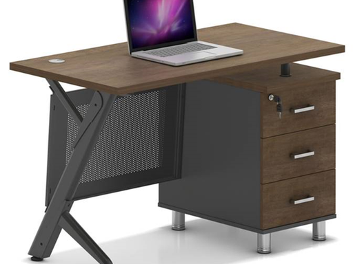 [91454] ESCRITORIO MYO CON 3 CAJONES CON SEGURO, BASE DE METAL, COLOR GRIS / ALMENDRA