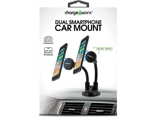 [88808] SOPORTE MAGNÉTICO DOBLE CHARGEWORKX PARA TELÉFONO INTELIGENTE, MONTAJE EN EL TABLERO, NEGRO