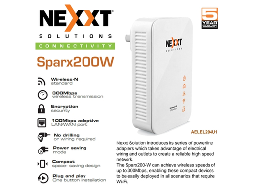 [78282] POWERLINE NEXXT SPARK200-W, ACCESS POINT , 2.4GHZ/300MBPS, PUERTO LAN, HOMEPLUG AV/500MBPS, 802.11B/G/N.