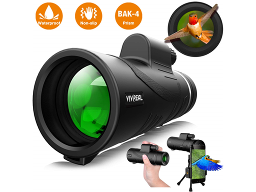 [88965] TELESCOPIO MONOCULAR 12X50 DE ALTA POTENCIA, HD PARA OBSERVACION DE AVES, SOPORTE PARA TELEFONO INTELIGENTE Y TRIPODE IPX7 MONOCULAR IMPERMEABLE