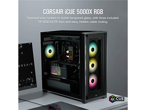 [92561] CASE CORSAIR ICUE 5000X , MID TOWER, BLACK, 7 EXPANSION SLOT, 4X 2.5", 2X 3.5", CRISTAL TEMPLADO EN TOPE, LATERAL Y FRENTE, SOPORTA 3 ABANICOS 120MM FRONTAL, TOPE Y LATERAL(CC-9011212-WW)