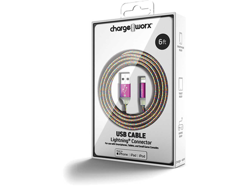 [93470] CABLE LIGHTNING  / USB-A  PARA SMARTPHONES & TABLETS, 6FT, TRENZADO, MULTICOLOR. CX1350MC