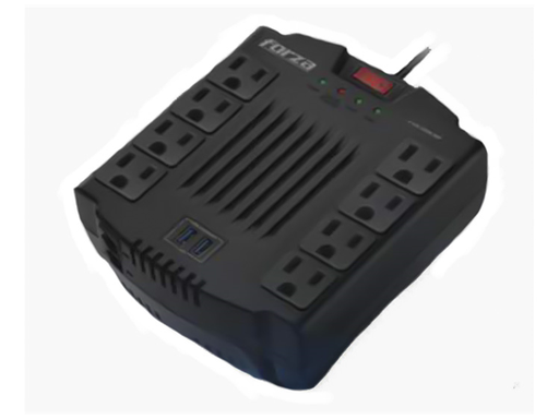 [85741] REGULADOR DE VOLTAJE FORZA 1200VA, REGLETA 8 SALIDAS + 2 PUERTOS USB 110V/600W/320J, 2 RJ11 (IN,OUT), INDICADORES LED DE ESTADO, TEMPORIZADOR DE 2/10/30 SEGUNDOS, FVR-1211USB