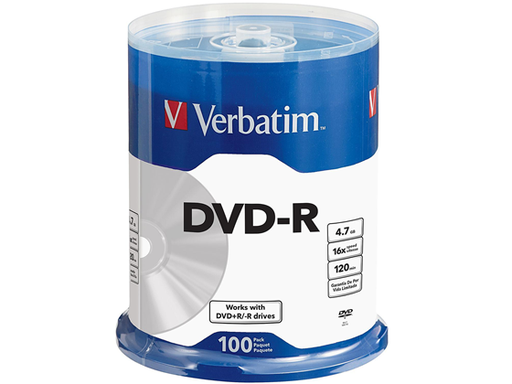 [92858] DVD-R VERBATIM 16X, 4.7GB, SPINDLE CON BANDEJA, 100PK