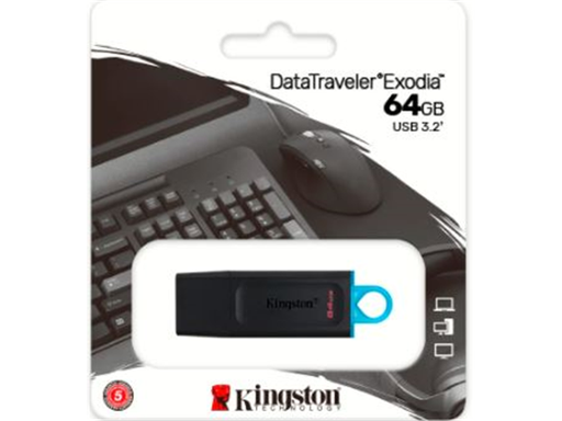[90293] MEMORIA USB 64GB KINGSTON, 3.2 DATA TRAVELER EXODIA (NEGRO + AZUL)