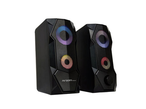 [91421] BOCINAS ARGOM COMBAT GAMING  (SP68), USB, HI-FI AUDIO, AUX(3.5MM), 5 WATTS. CABLE 3.9 PIES, LED LIGHTNING EFFECTS, USB 5V 1A. NEGRA.