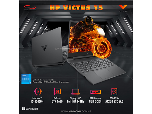 [92934] LAPTOP HP VICTUS 15-FA0031 GAMING 15.6" IPS FHD 144HZ, I5-12450H 2.0 GHZ 8 CORE, 8GB, 512GB SSD M.2, GRAFICOS GTX 1650 4GB DDR5, PUERTOS 2X USB 3.1, 1X HDMI 2.1, 1X GBE LAN, LECTOR DE TARJETA SD, BACKLIT,  WIFI 6, BT 5.2, WINDOW 10 INGLES, MICA SILVER (68U87UA#ABA)