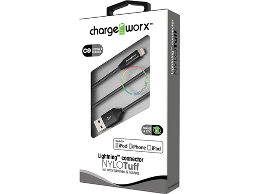 [90036] CABLE LIGHTNING CHARGE WORX, 3FT, PIEL TRENZADA, NEGRO,(CX4713BK)