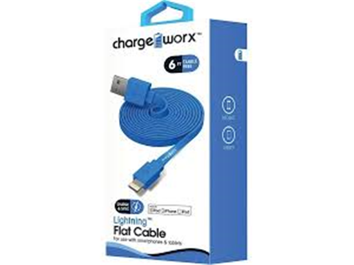 [86063] CABLE PARA SMARTPHONES & TABLETS, CABLE PLANO, LIGHTNING CHARGEWORX, 6FT, AZUL