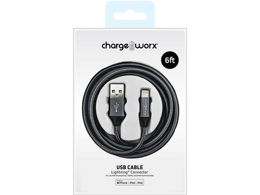 [89609] CABLE LIGHTNING PARA SMARTPHONES & TABLETS, CHARGEWORX, 6FT, (CX4858BK)