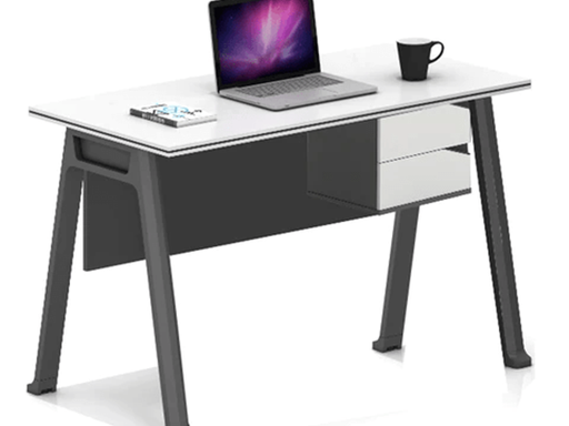 [93108] ESCRITORIO MYO CON 2 CAJONES CON SEGURO, BASE DE METAL, COLOR GRIS / BLANCO  (3 PARTES)