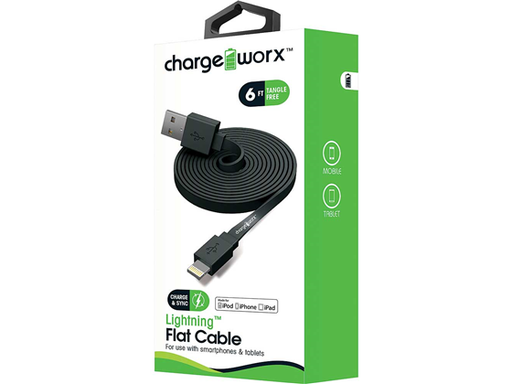 [82715] CABLE PARA SMARTPHONES & TABLETS, CABLE PLANO, LIGHTNING, 6FT, NEGRO
