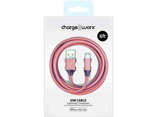 [89610] CABLE LIGHTNING PARA SMARTPHONES & TABLETS, CHARGEWORX, 6FT, (CX4858COR)