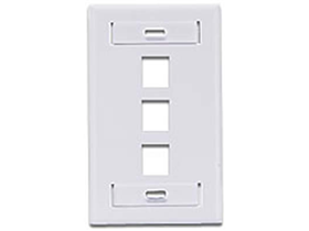 [76587] JACK WALL FACEPLATE LEVITON,  SALIDAS 3, BLANCA, CON WINDOWS ID.
