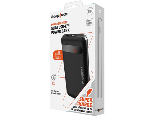 [89623] CARGADOR MOVIL (POWER BANK), CHARGEWORX SLIM 10000MAH, LED INDICATOR, DUAL USB-C Y USB, CARGA RAPIDA Y PD.