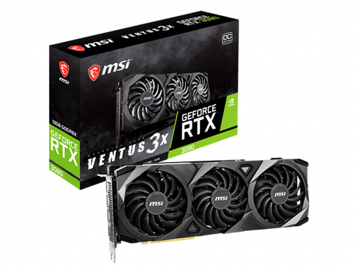 [90917] TARJETA DE VIDEO MSI GEFORCE RTX 3080 VENTUS 3X 10G OC, NVIDIA GEFORCE RTX 3080, PCI EXPRESS GEN 4, BOOST: 1740 MHZ, 19 GBPS, 10GB GDDR6X, 320-BIT, DISPLAYPORT X 3 (V1.4A), HDMI X 1 (SUPPORTS 4K@120HZ AS SPECIFIED IN HDMI 2.1)