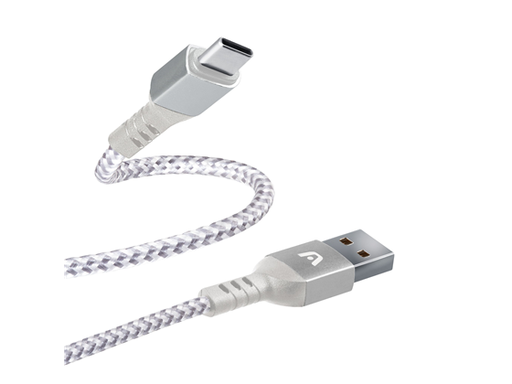 [91878] CABLE TIPO-C A USB 2.0 ARGOM, 6 PIES, NYLON TRENZADO, FLEXIBLE, BLANCO.