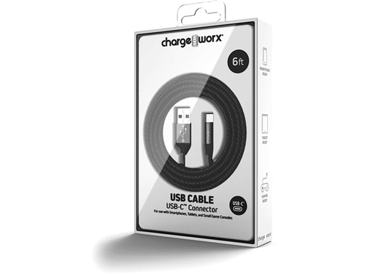 [91937] CABLE USB-C / USB-A  PARA SMARTPHONES & TABLETS, 6FT, TRENZADO, NEGRO.