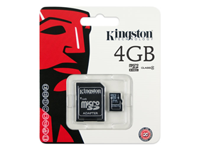 [66140] MEMORIA MICROSD 4GB KINGSTON, SDHC, CLASE 4. INCLUYE ADAPTADOR SD.